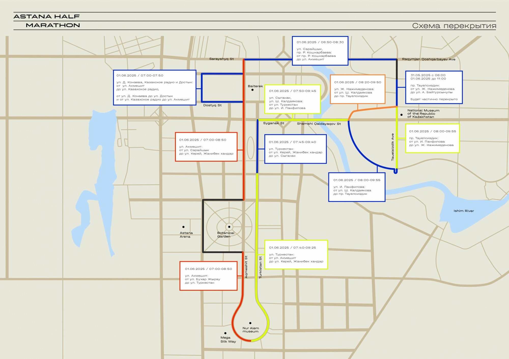 Схема перекрытия / Astana Half Marathon